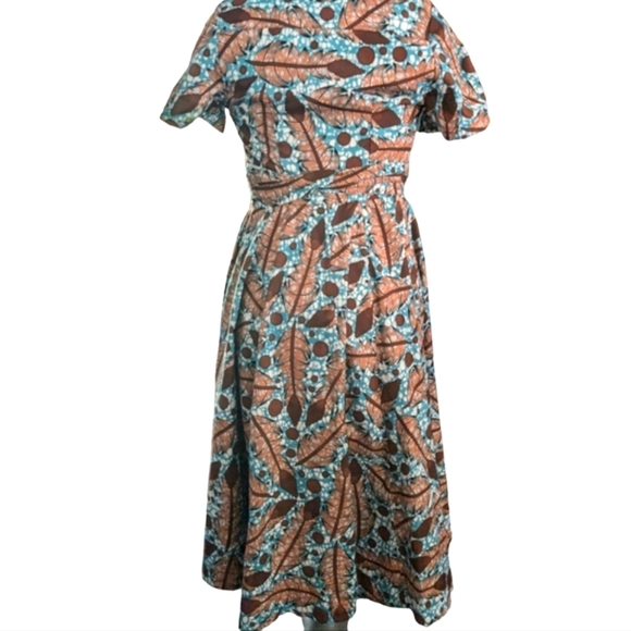 The Oula Company Leaf Print Cotton Blend Wrap Dress in Cocoa Mist ... Size Small - Picture 5 of 7